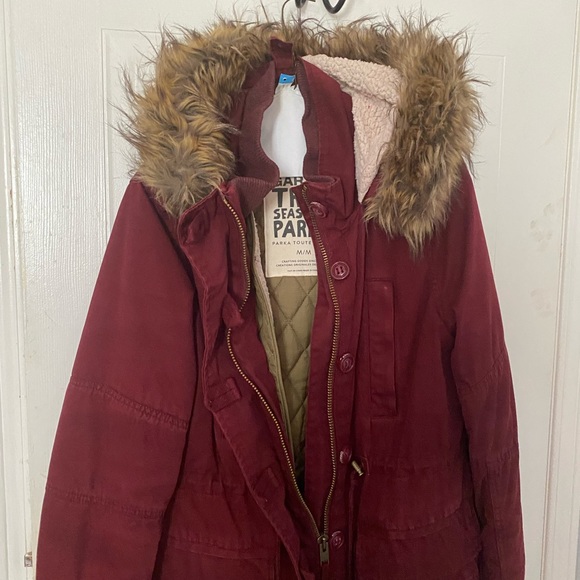 Garage Burgundy Duffle fall/winter coat size M - Picture 3 of 5